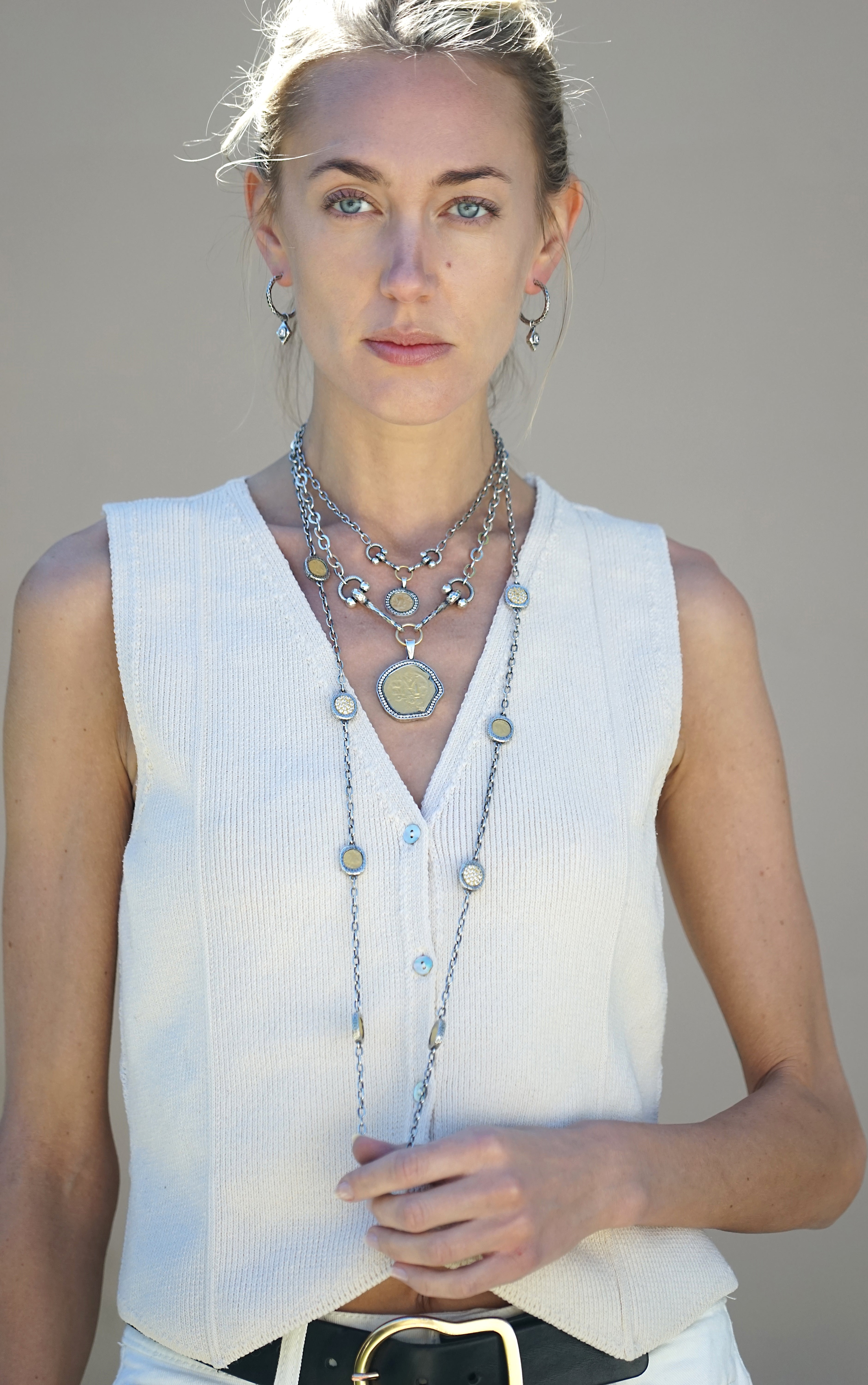 [TATIANA] 925silver☆Brilliant Pastel Mix Necklace 全2色 925 Sterling Silver Swiss Blue Topaz and Diamond Layered