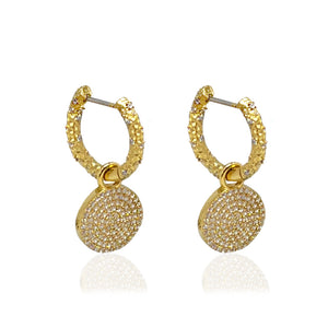 GOLD CRYSTAL HUGGIES WITH SLIDE ON PAVE DISC