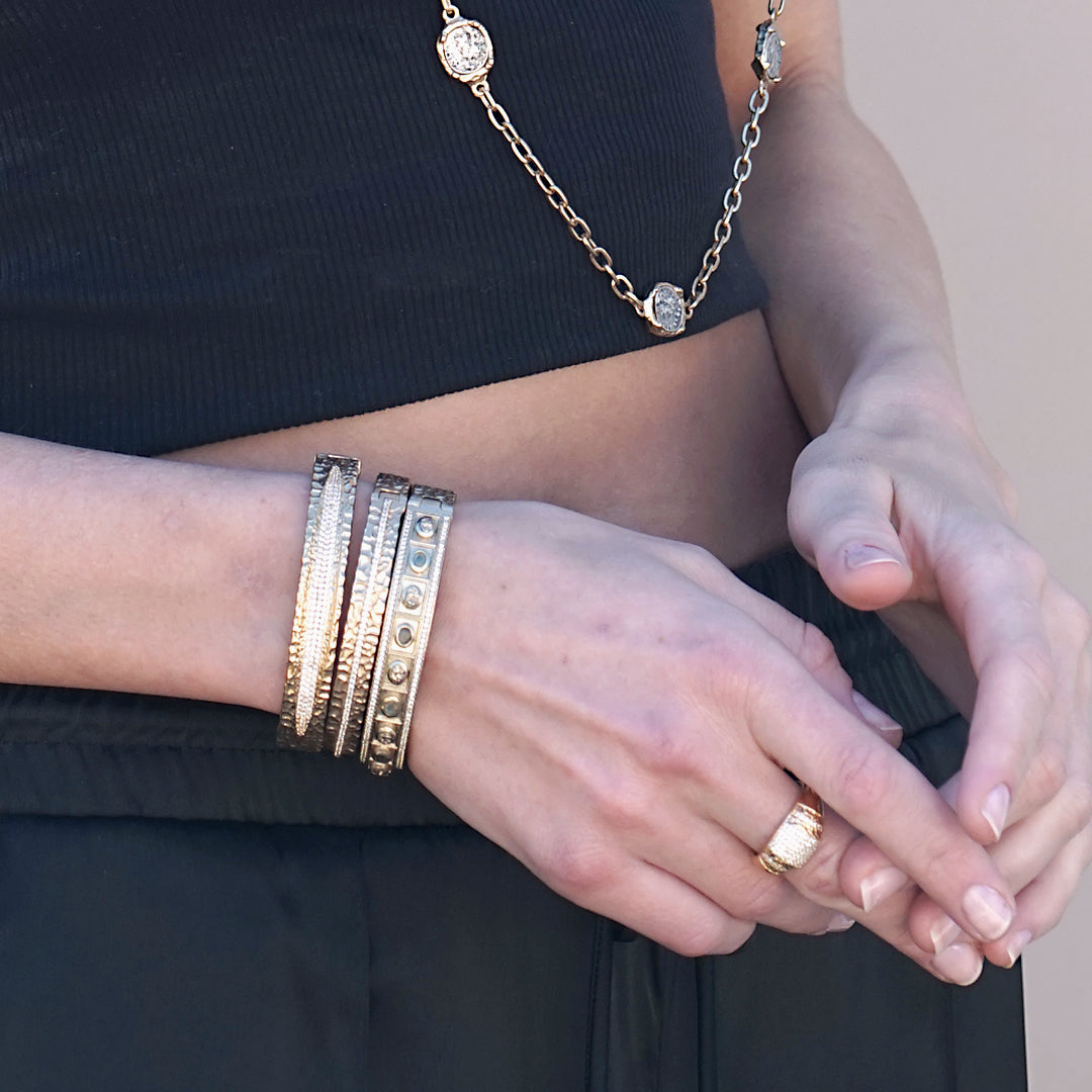 GOLD BELA SMALL OVAL LABRADORITE & COIN BANGLE – Tat2 Designs