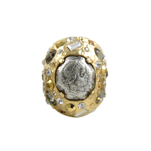 GOLD PAVIA COIN & CRYSTAL RING
