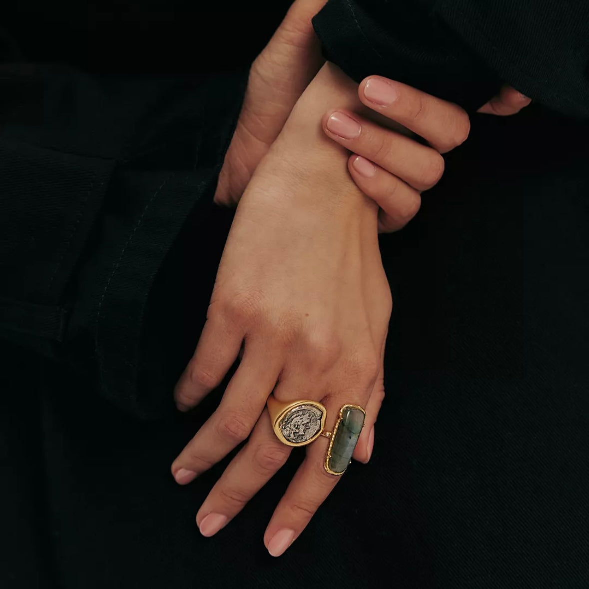 GOLD LABRADORITE BORA RING