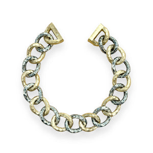 TWO TONE MINI CHARIOT HAMMERED LINK BRACELET