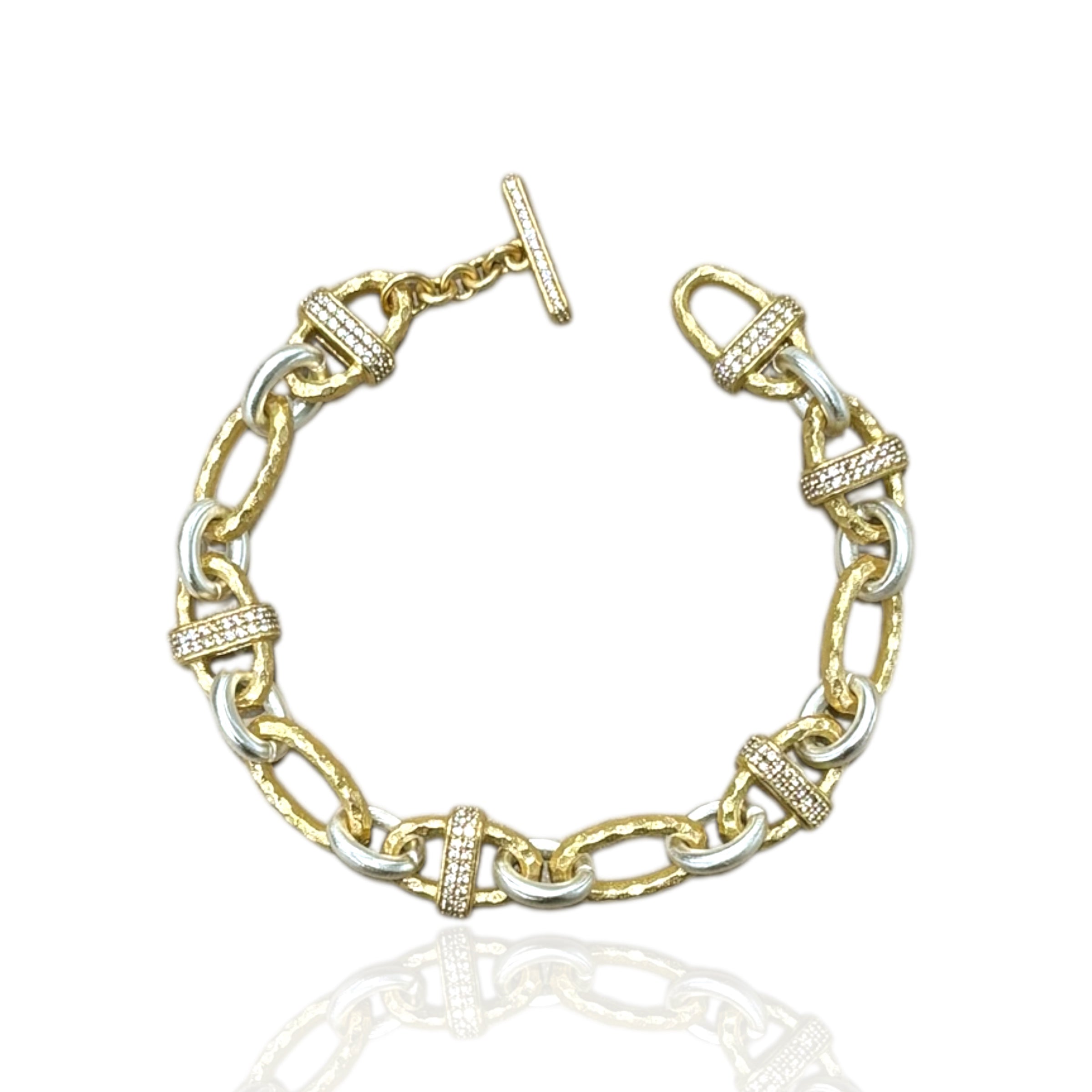 GOLD TWO-TONE PAVÉ RAVELLE THIN HAMMERED CHAIN BRACELET – Tat2 Designs