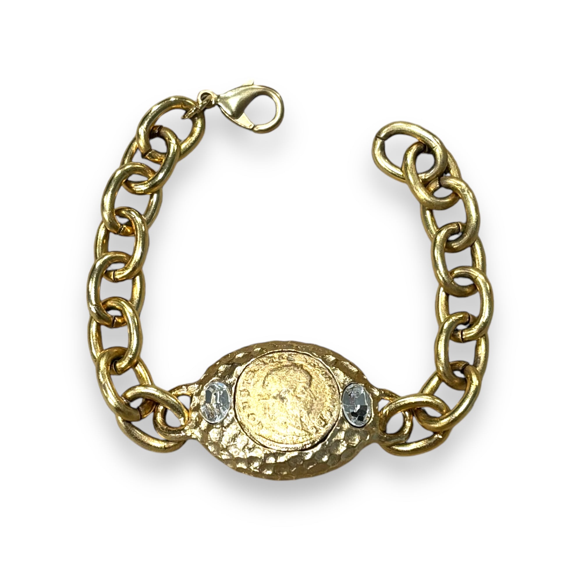 GOLD COIN & CLEAR CRYSTAL CHAIN BRACELET