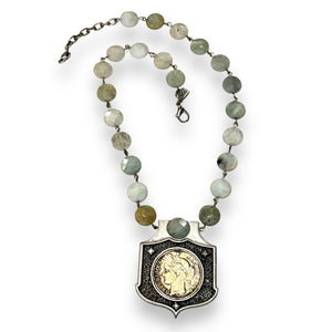 SEMI-PRECIOUS STONE & REPUBLIQUE COIN NECKLACE