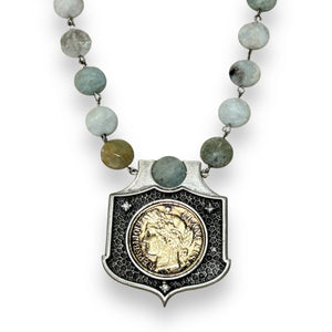 SEMI-PRECIOUS STONE & REPUBLIQUE COIN NECKLACE