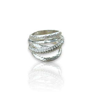 BRUSHED SILVER ALMORA LAYERED BAND RING