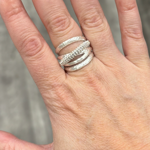 BRUSHED SILVER ALMORA LAYERED BAND RING