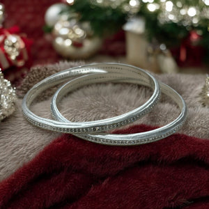 BRUSHED SILVER TRINITY PAVE BANGLE