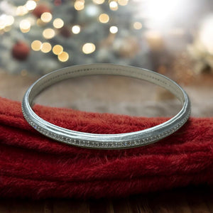 BRUSHED SILVER TRINITY PAVE BANGLE