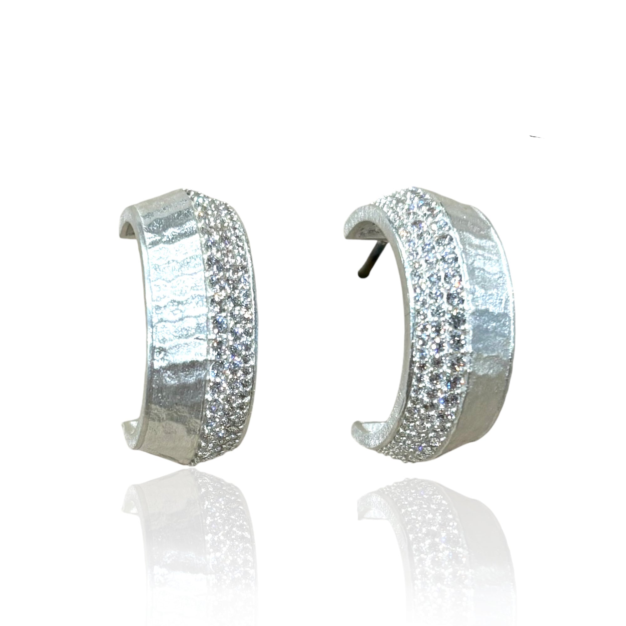 BRUSHED SILVER PAVE NOMA HOOPS