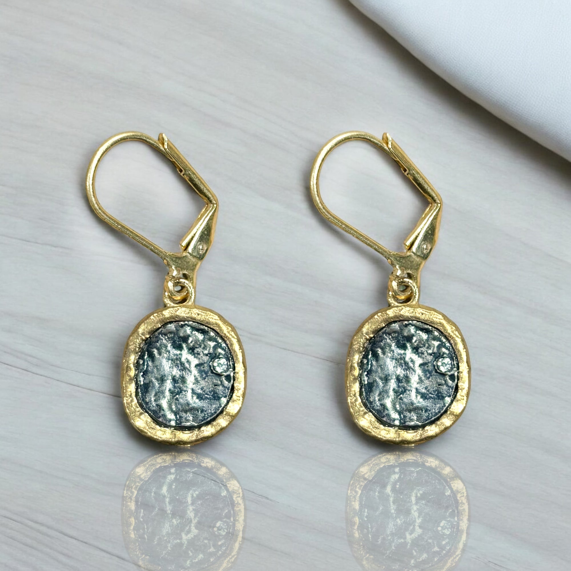 GOLD PAVIA COIN &amp; FRAME DANGLE EARRINGS