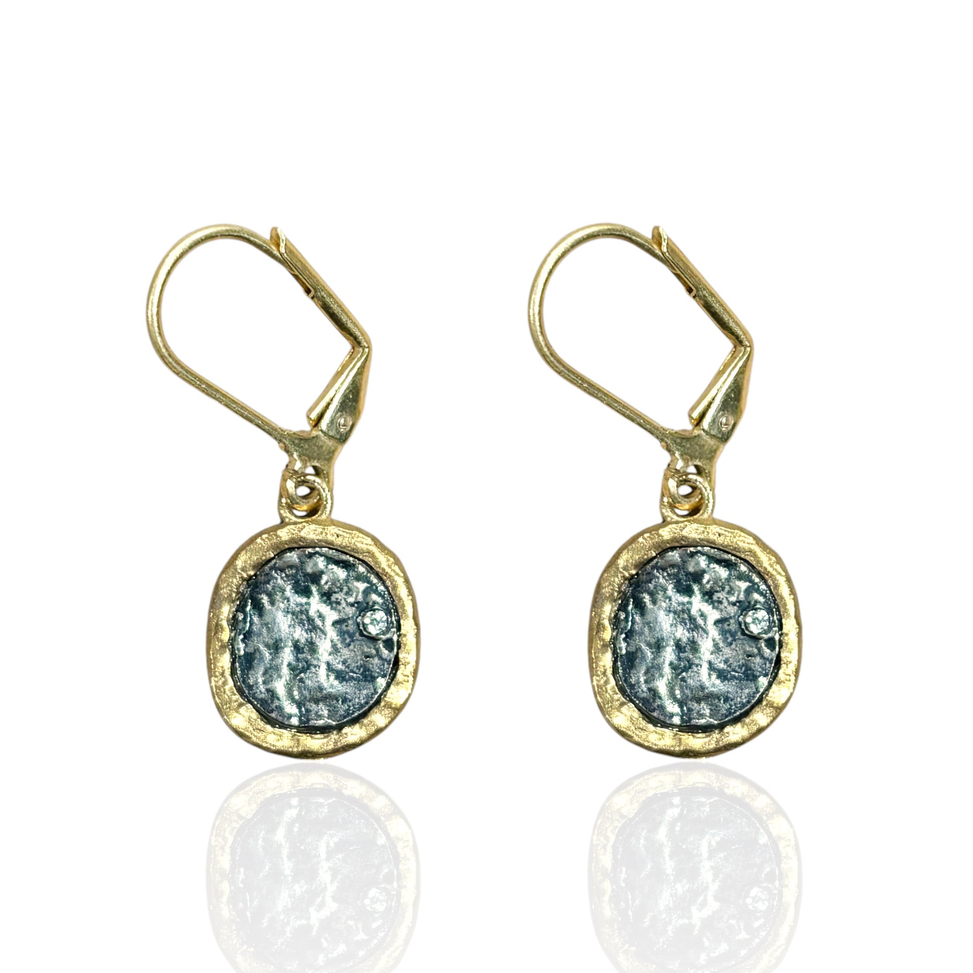 GOLD PAVIA COIN &amp; FRAME DANGLE EARRINGS