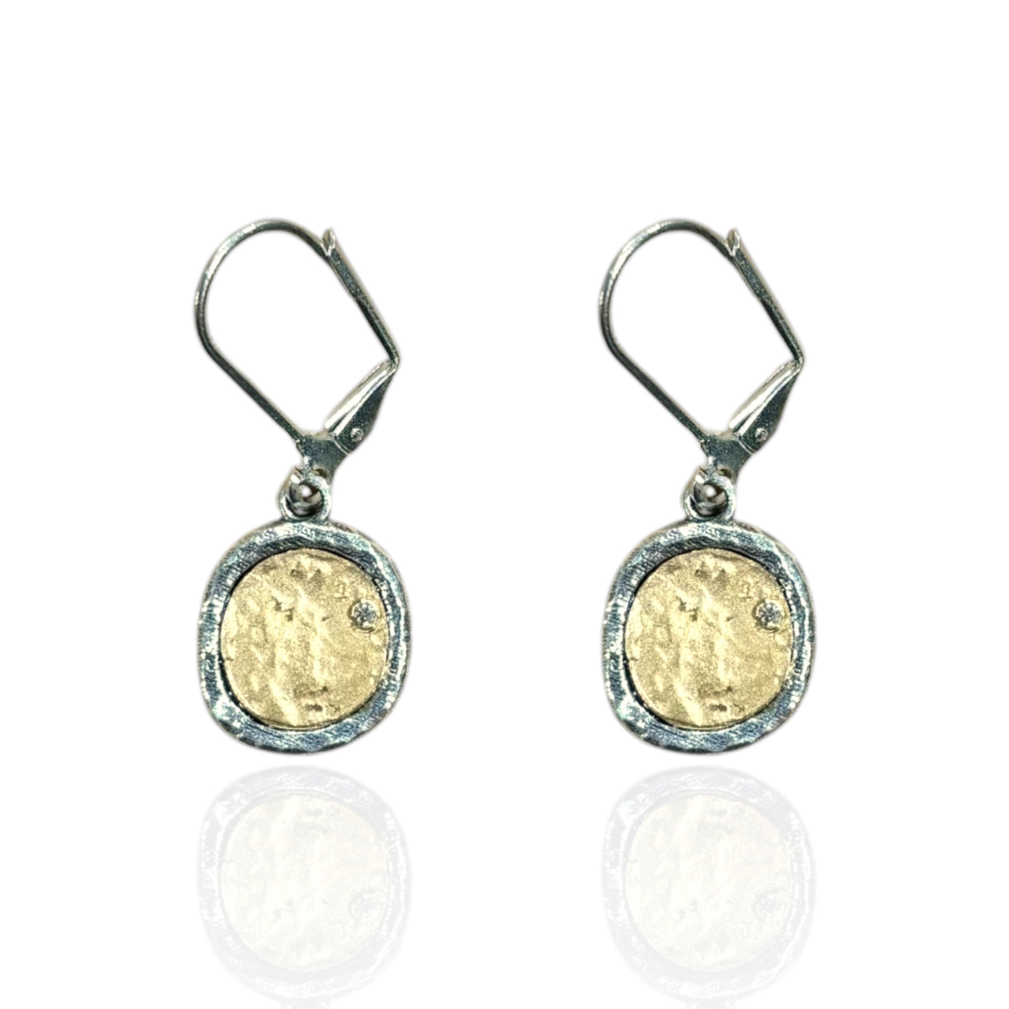 VINTAGE SILVER PAVIA COIN &amp; FRAME DANGLE EARRINGS