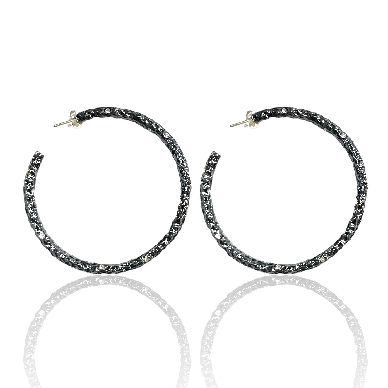 2" GUNMETAL PAVIA HOOP WITH CRYSTALS