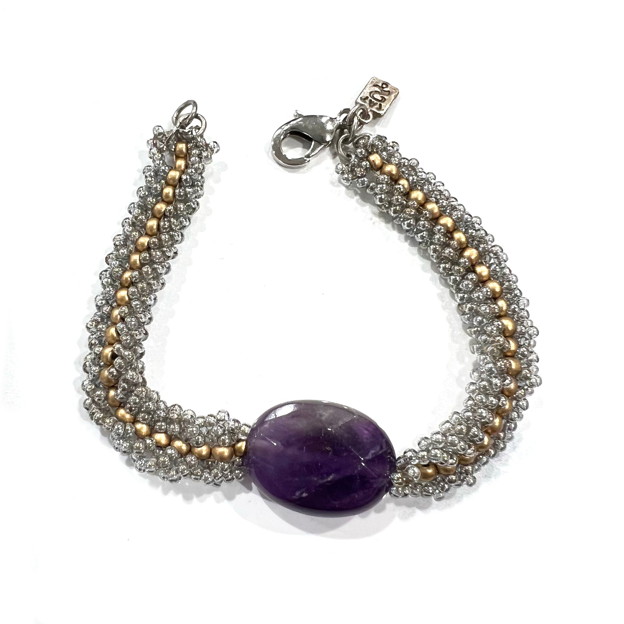 GRAY BEADED BRACELET WITH AMETHYST