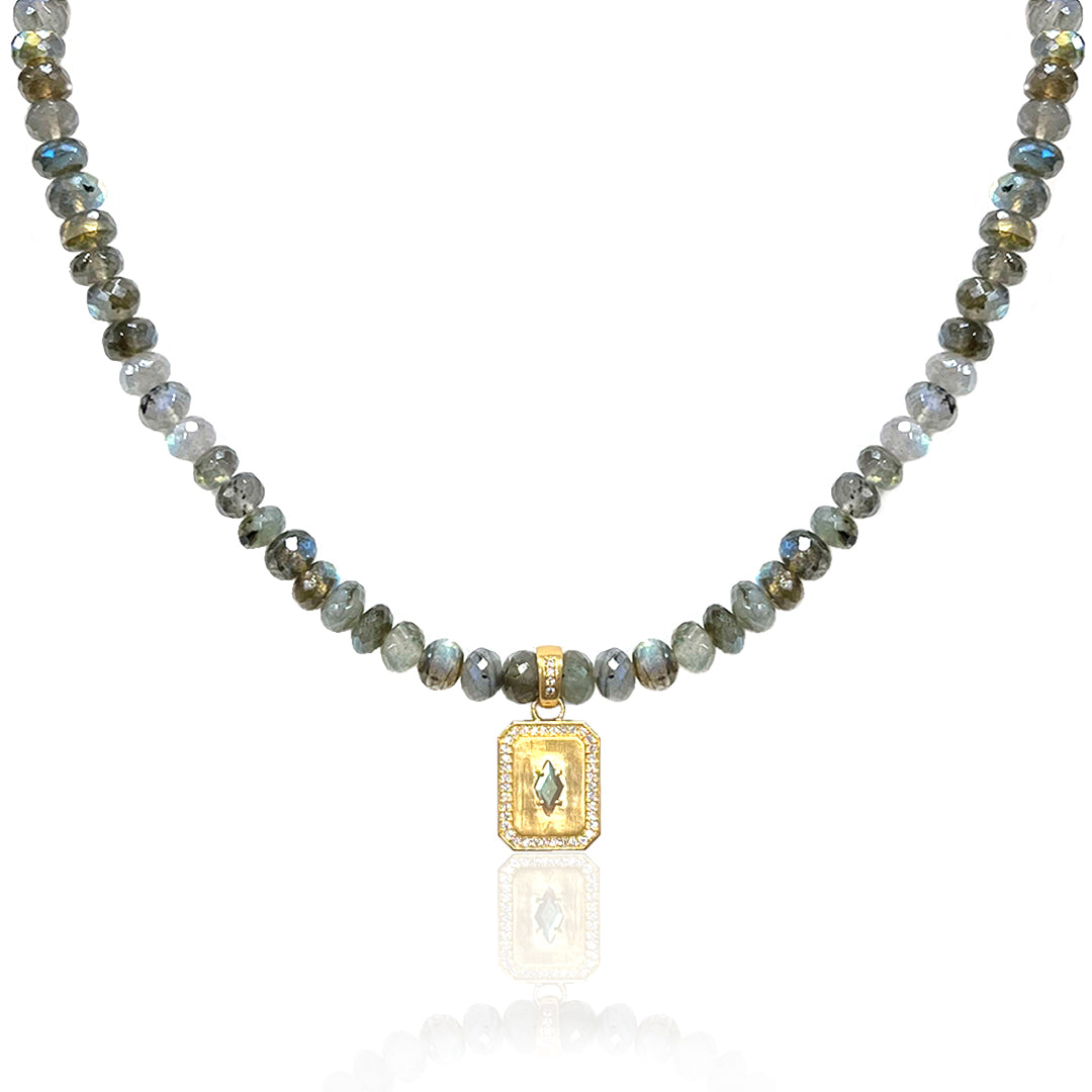 GOLD LABRADORITE RONDELLE SHIELD NECKLACE