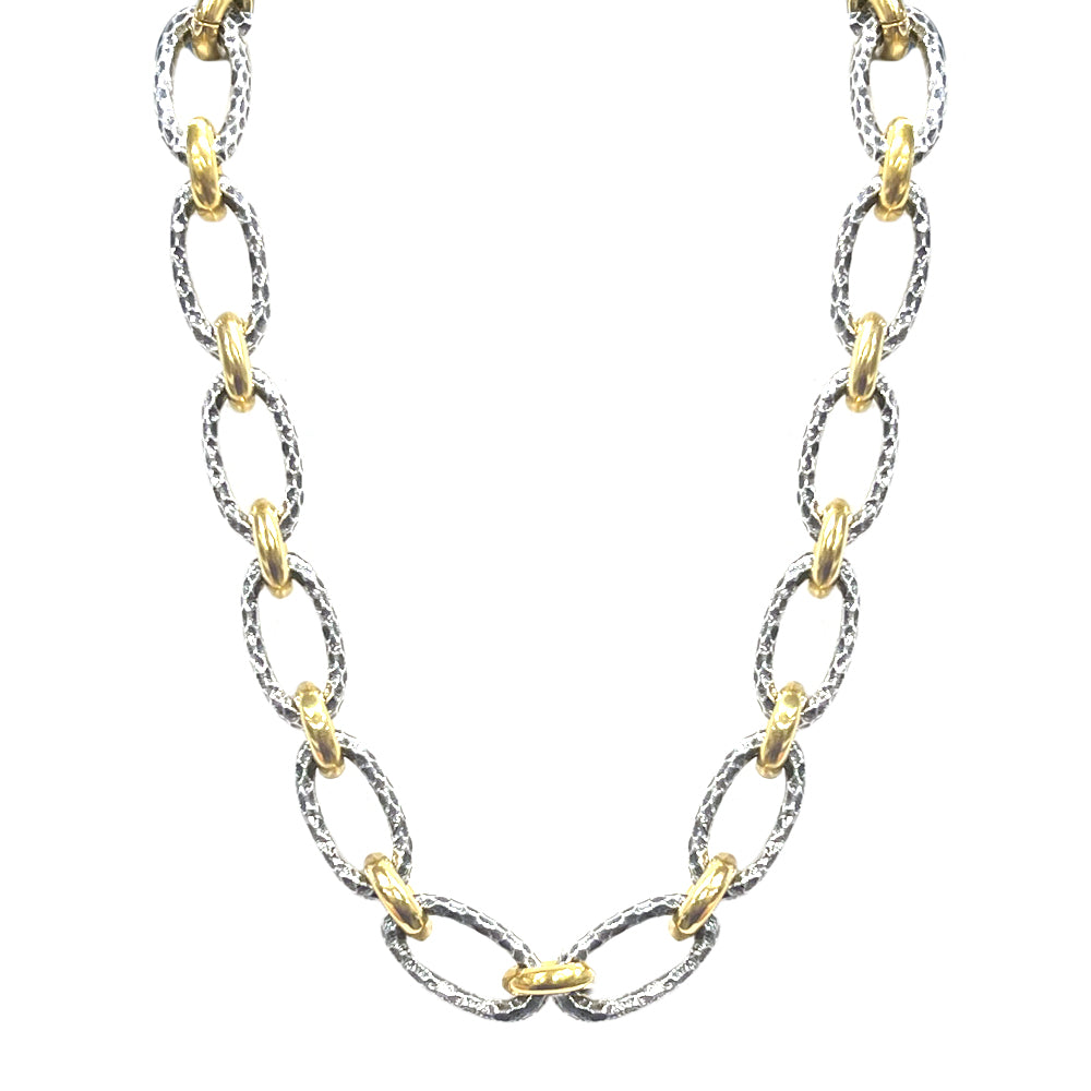 VINTAGE SILVER TWO-TONE RAVELLE HAMMERED CHAIN NECKLACE