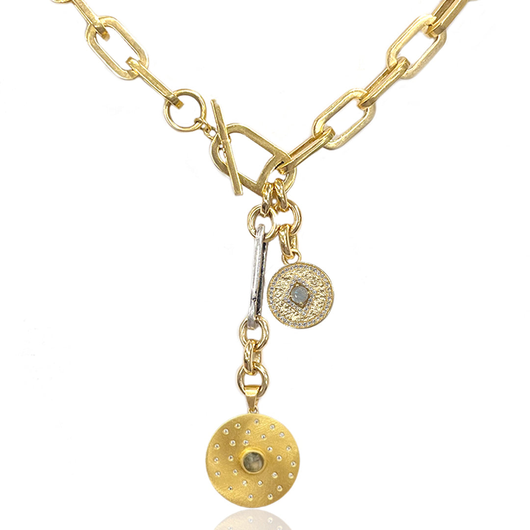 BRUSHED GOLD RICO RONDO TOGGLE NECKLACE