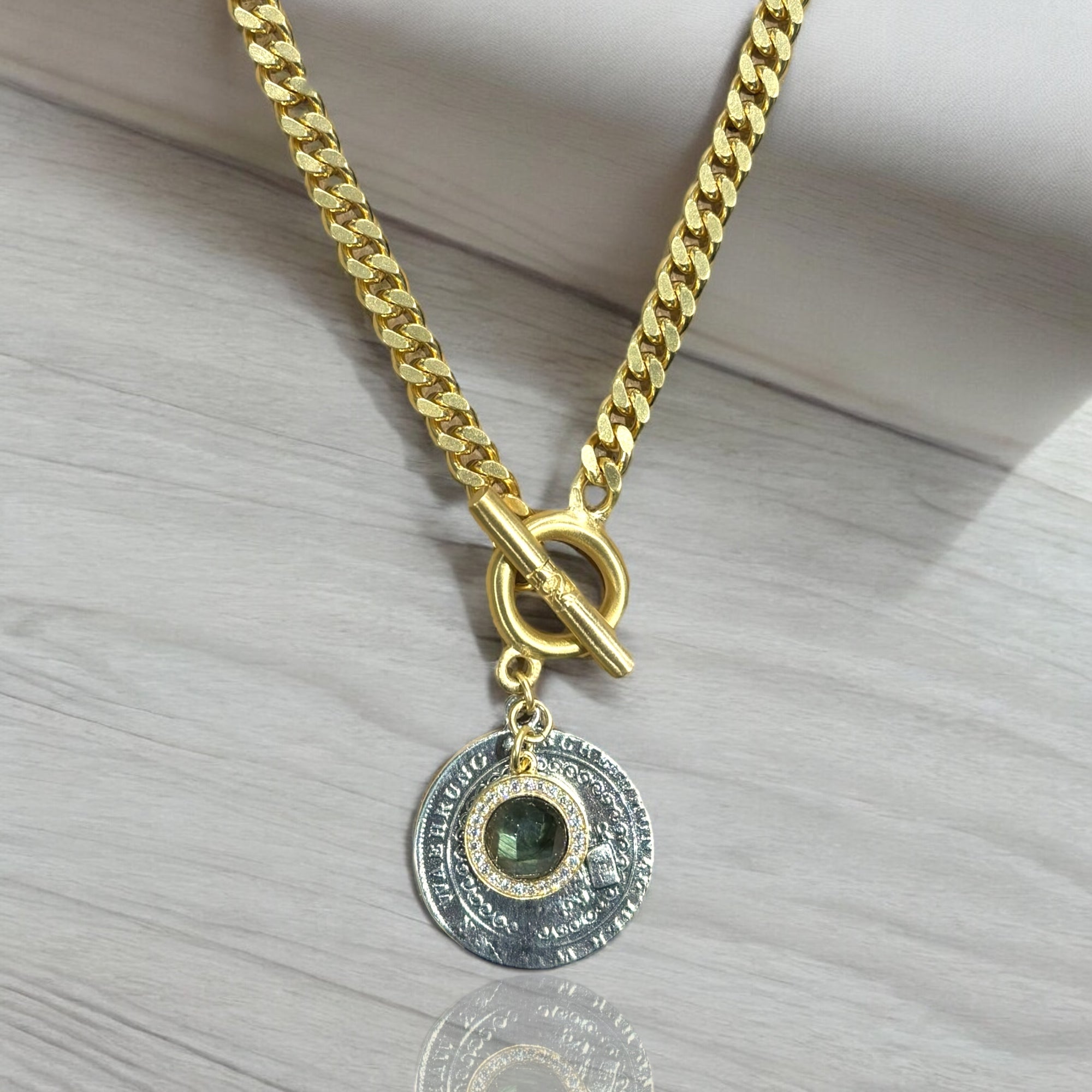 GOLD MESA LABRADORITE CHARM NECKLACE