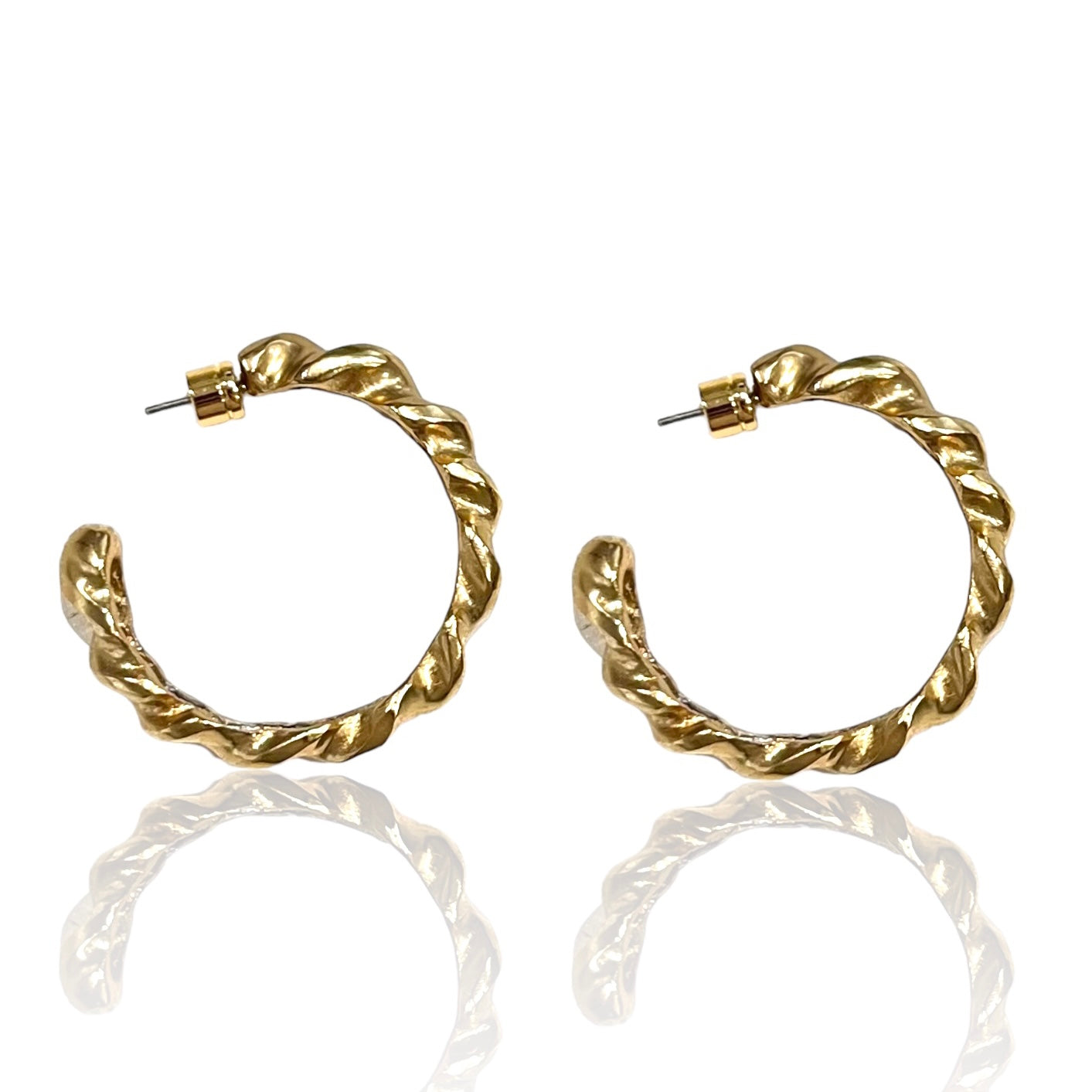 GOLD TWISTED HOOPS 1.5"
