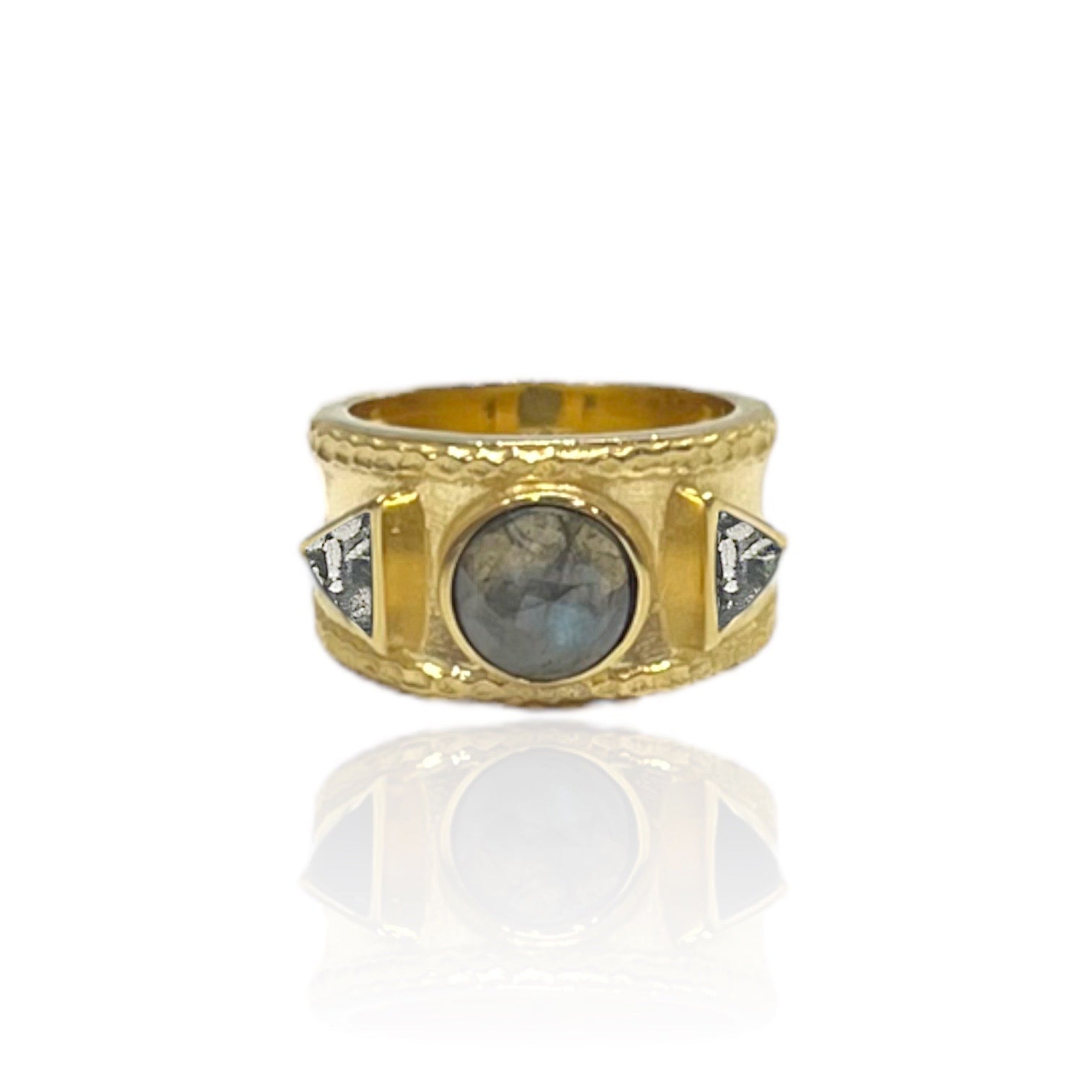 GOLD BAND LABRADORITE &amp; COIN TRE RING