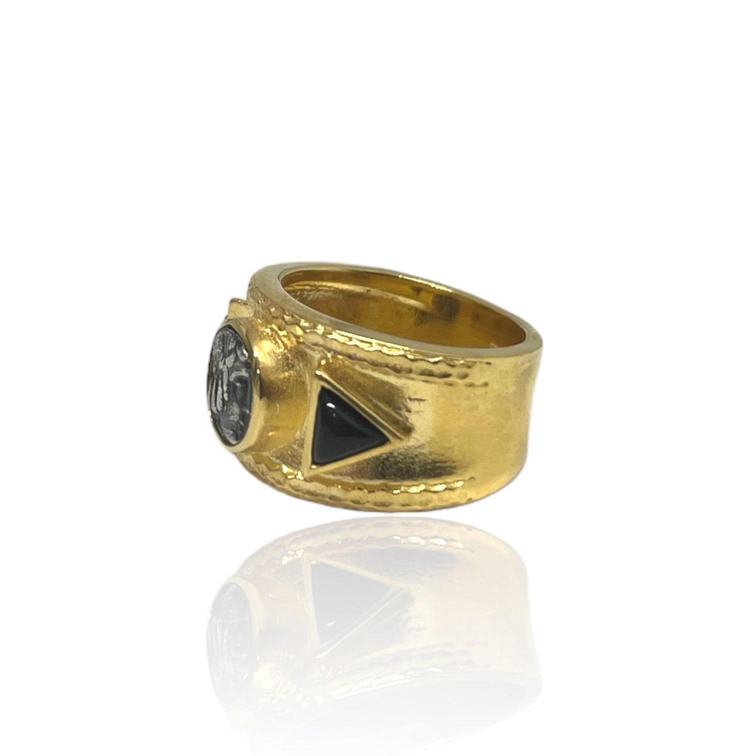 GOLD BAND COIN &amp; ONYX TRE RING