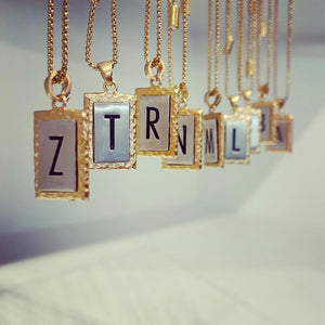 GOLD RECTANGULAR HAMMERED INITIAL NECKLACE