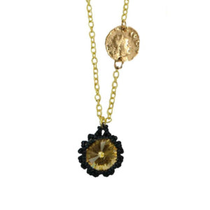 GOLD BEADED NECKLACE WITH COIN AND TOPAZ