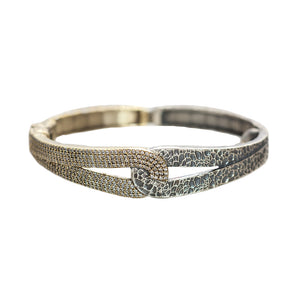 GOLD & VINTAGE SILVER ROCKOVE CRYSTAL & HAMMERED LOOP BANGLE