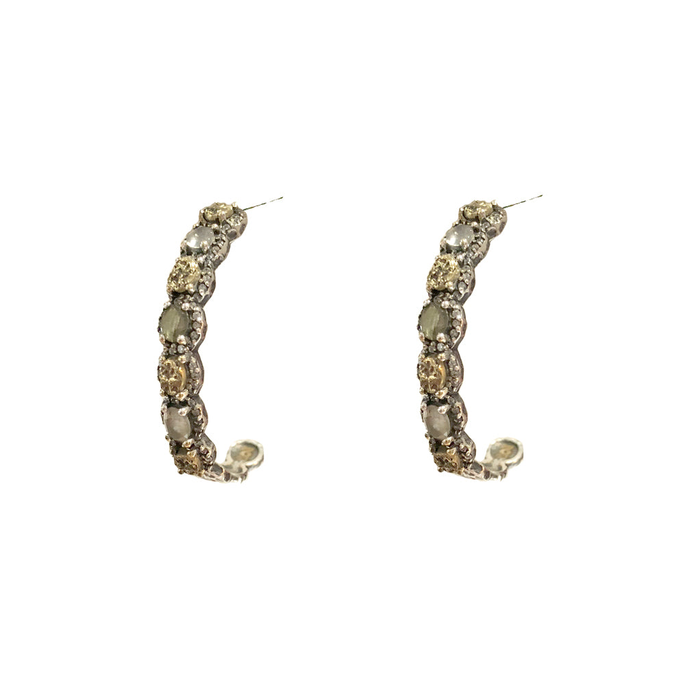 VINTAGE SILVER HATI LABRADORITE & COIN HOOPS