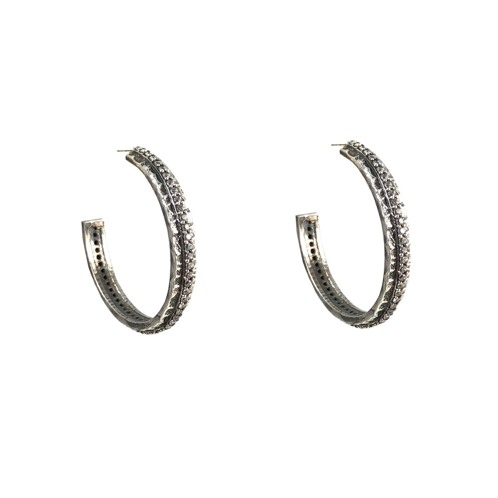 VINTAGE SILVER EGY CRYSTAL THIN HOOPS