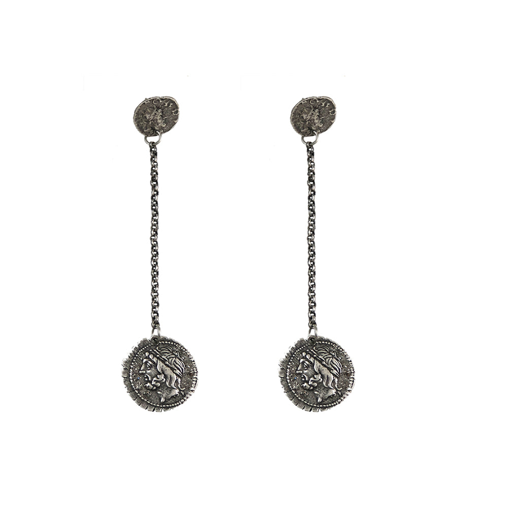 VINTAGE SILVER COIN & CHAIN DROP EARRINGS