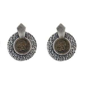 VINTAGE SILVER HAMMERED CIRCULAR SHIELD VG DUPRÉ EARRINGS