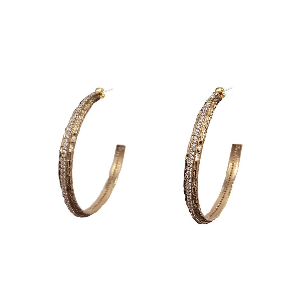 GOLD EGY CRYSTAL THIN HOOPS 1.5”