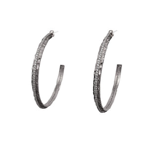 VINTAGE SILVER EGY CRYSTAL THIN HOOPS / 2”