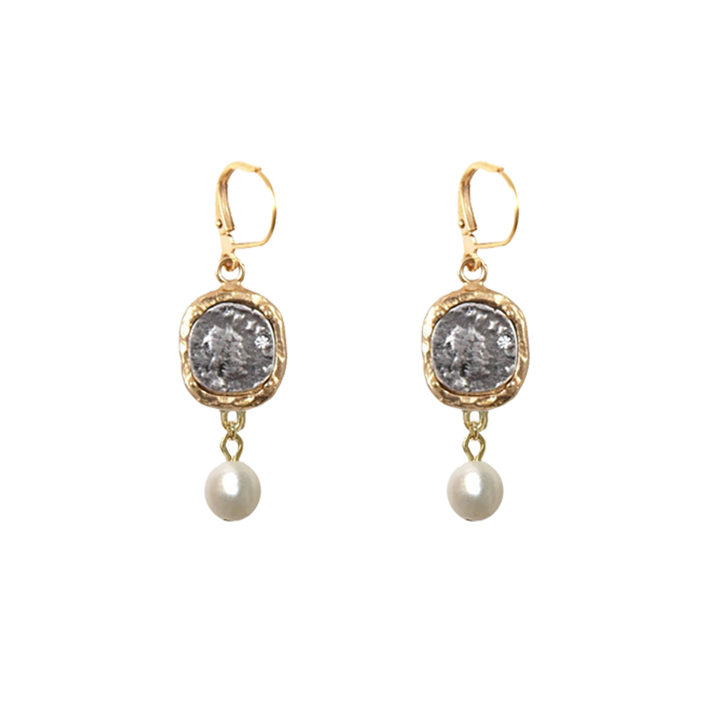 PAVIA GOLD COIN & PEARL EARRINGS