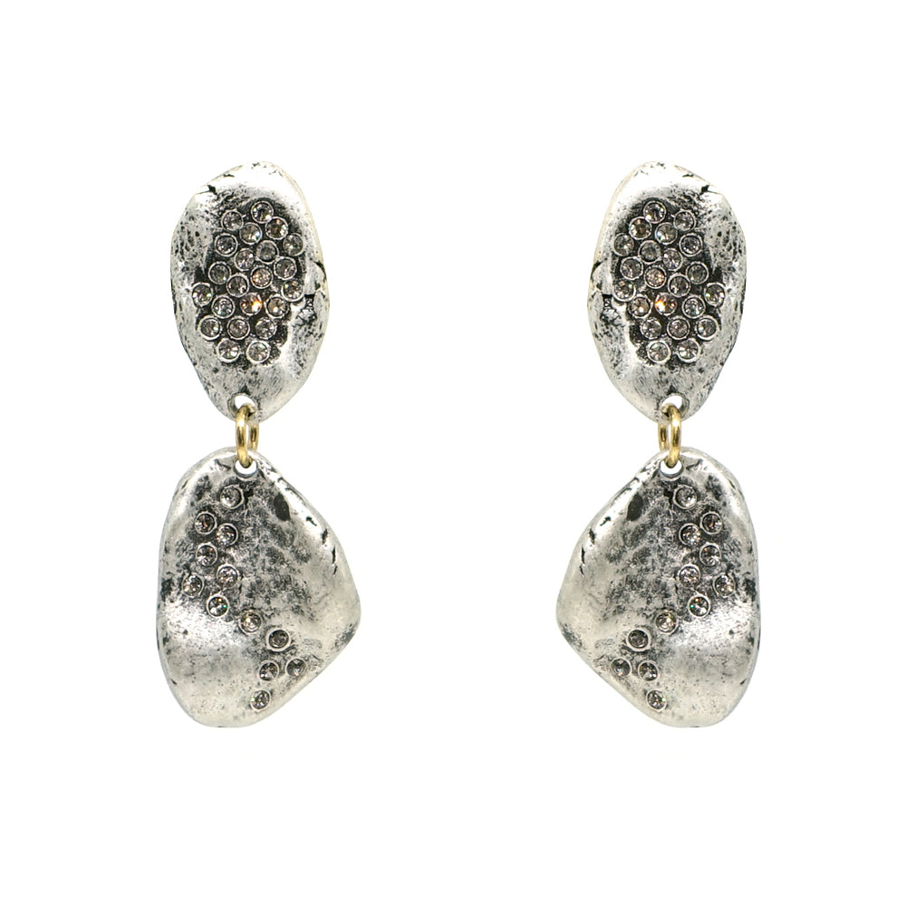 VINTAGE SILVER CRYSTAL IMPRESSION EARRINGS