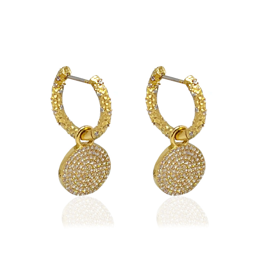 GOLD CRYSTAL HUGGIES WITH SLIDE ON PAVE DISC