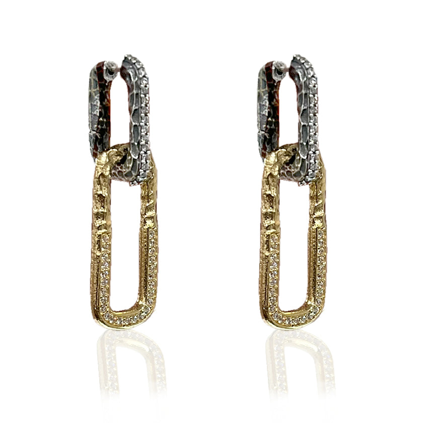 VINTAGE SILVER TWO TONE PAPERCLIP DROP EARRINGS