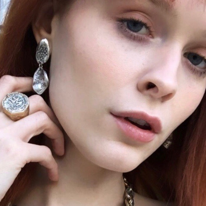 VINTAGE SILVER CRYSTAL IMPRESSION EARRINGS