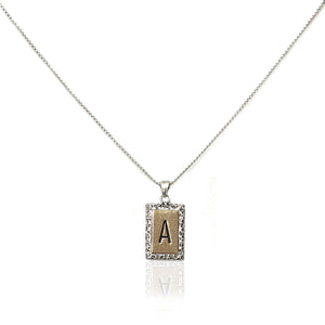 VINTAGE SILVER RECTANGULAR HAMMERED INITIAL NECKLACE