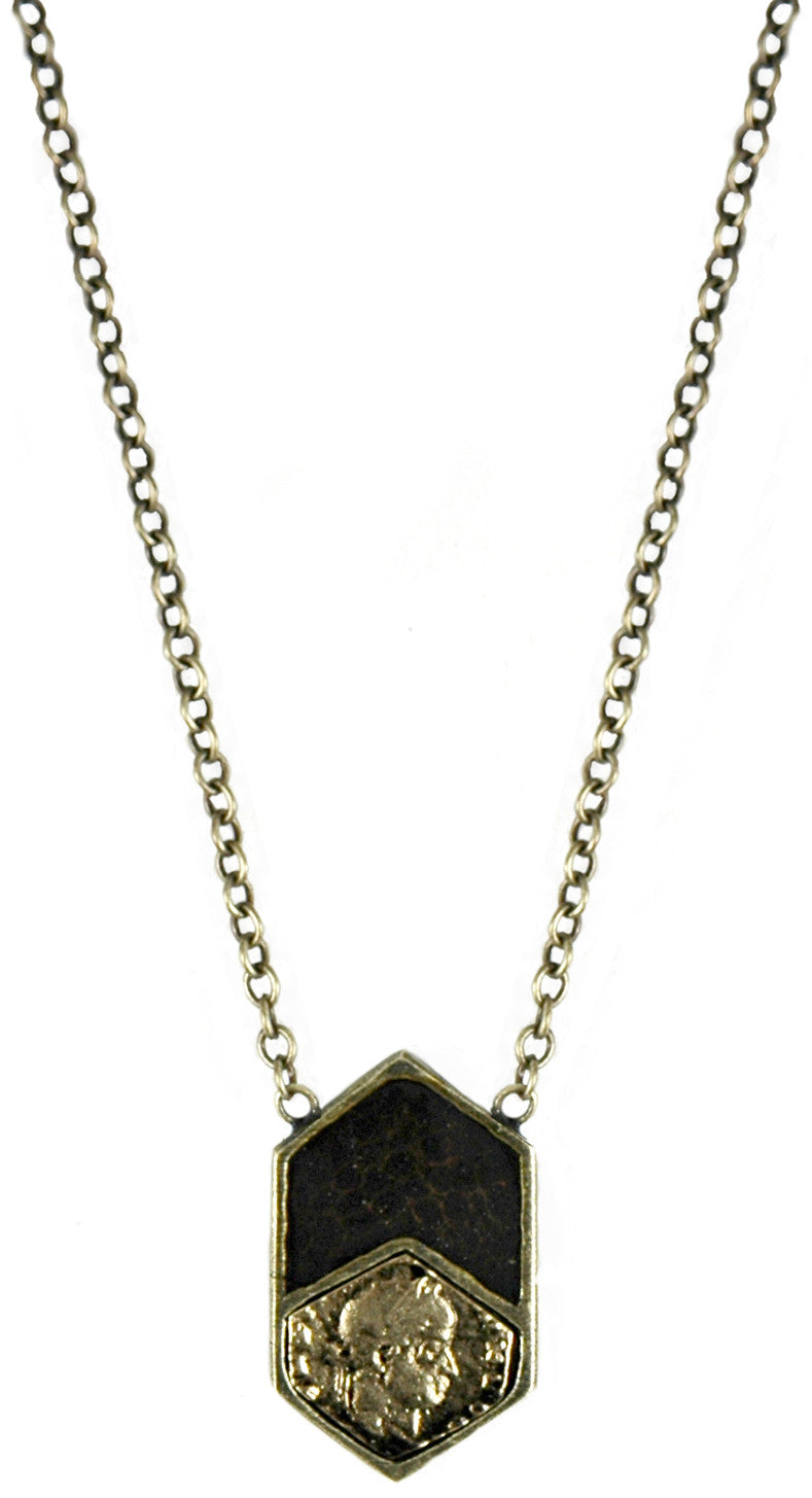 VB & BROWN ENAMEL HEXAGON NECKLACE