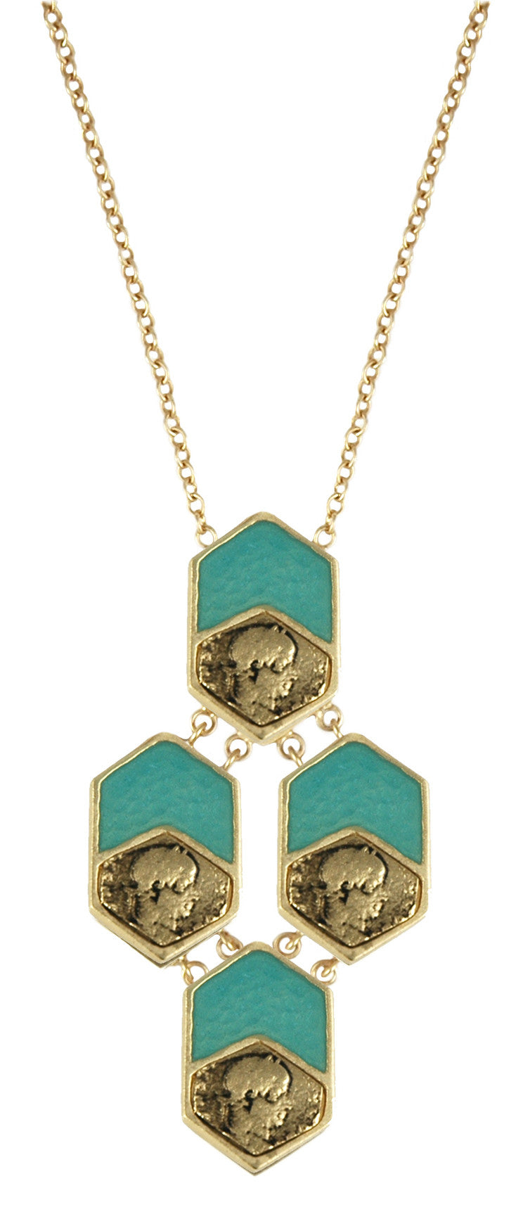 GREEN ENAMEL HEXAGON 4 LONG NECKLACE