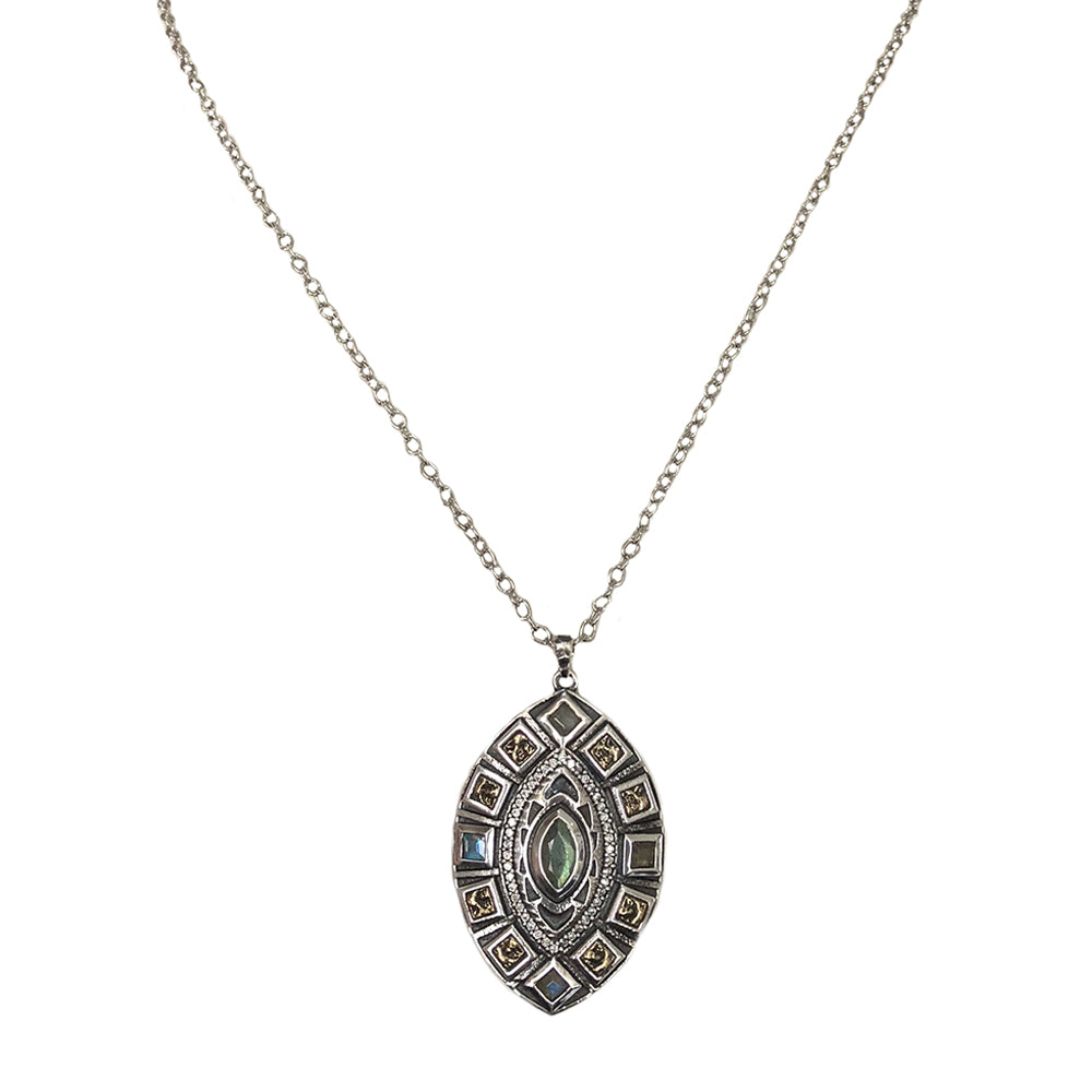 VINTAGE SILVER SEONI LABRADORITE PENDANT NECKLACE