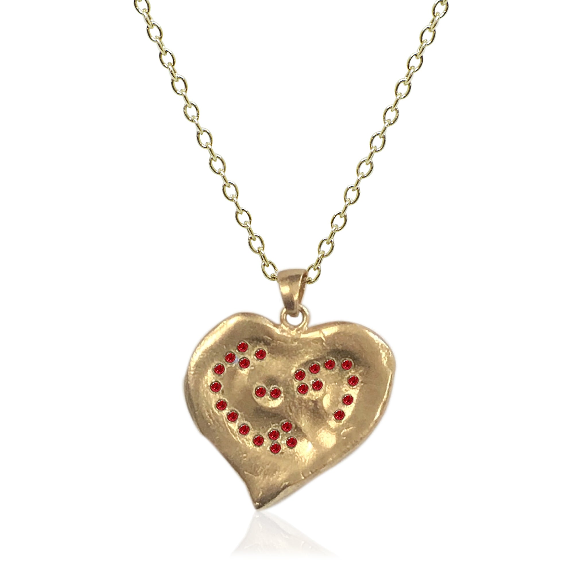 LARGE GOLD & RUBY CRYSTAL IMPRESSION HEART NECKLACE