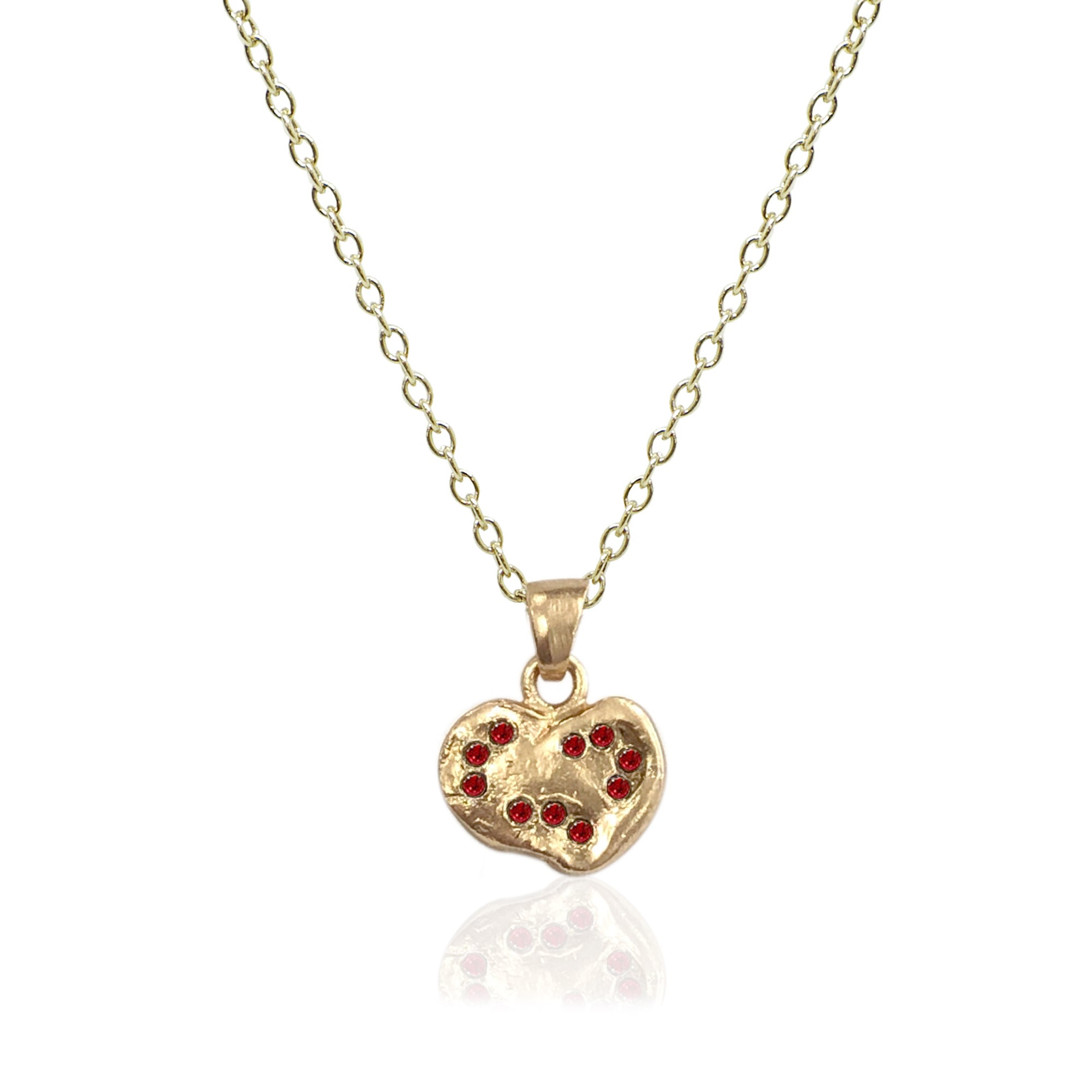 SMALL GOLD & RUBY CRYSTAL IMPRESSION HEART NECKLACE
